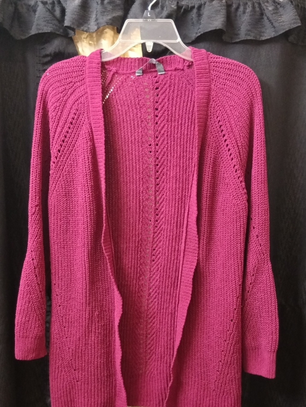 Open-Front Knit Cardigan Sweater - Burgundy